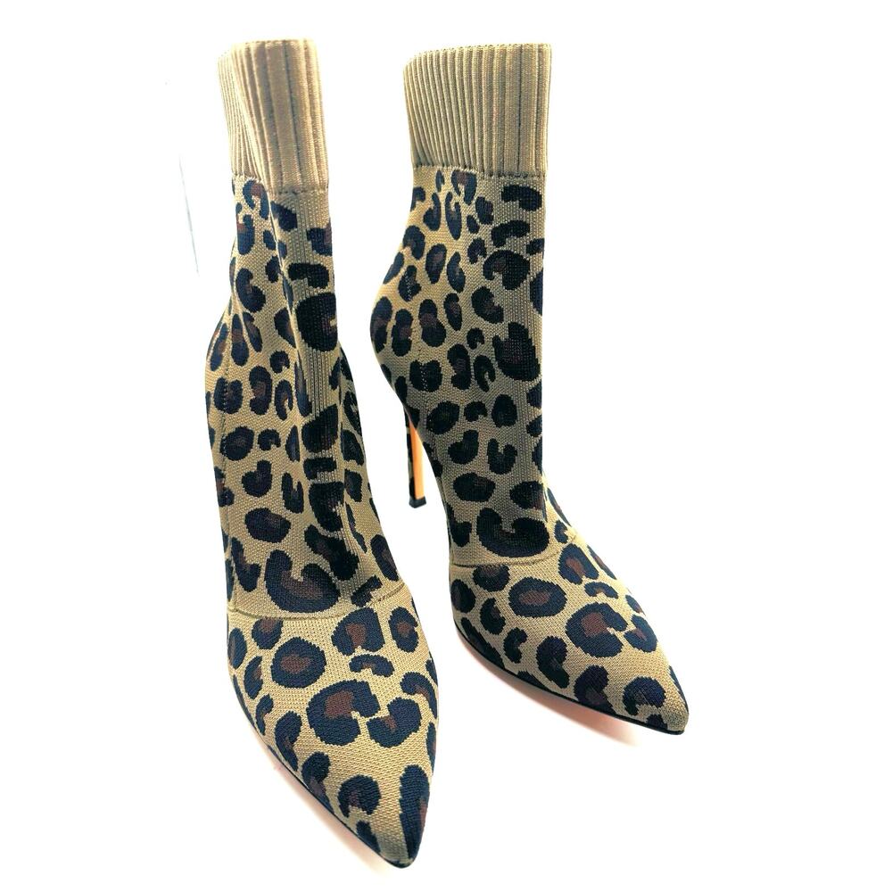 Gianvito Rossi Gray Leopard Print Knit Stretch Booties EU 39.5